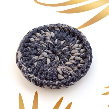 圓形 布條手工鉤織杯墊 / 隔熱杯墊 和風牛仔藍  禮物訂製