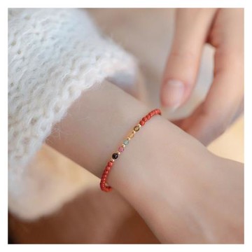 【HERA 赫拉】復古天然南紅彩虹紅碧璽紅繩極細手鍊 H115010709