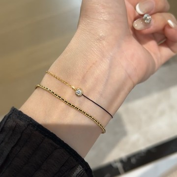 【唯家】巴黎法國18k金黑手繩手鍊女手工編織半繩輕奢小衆精緻可疊戴情侶