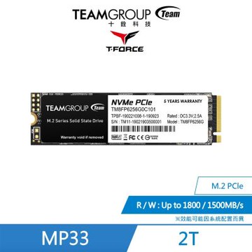 十銓TEAM-MP33 M.2 PCIe Gen3x4 【2 TB】 固態硬碟