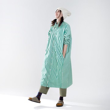 千里條條襯衫式拼接洋裝