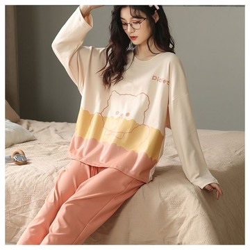 SCL促銷 橘色熊寶 秋冬睡衣 長袖褲 中大尺碼 居家睡衣長袖褲套裝