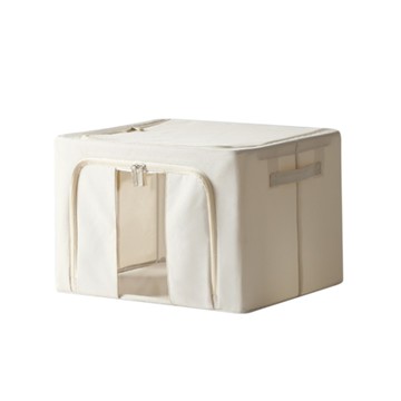 【好物良品】66L_日本牛津布鋼骨支撐提把純色衣物被子收納整理箱 雙門單視窗 拉鍊置物箱