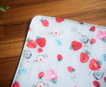 日本二重紗手帕=草莓糖果=淺灰藍