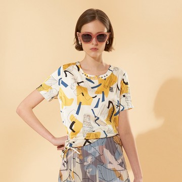 CLL巧玲瓏 小花亮片色塊短袖上衣 2633707