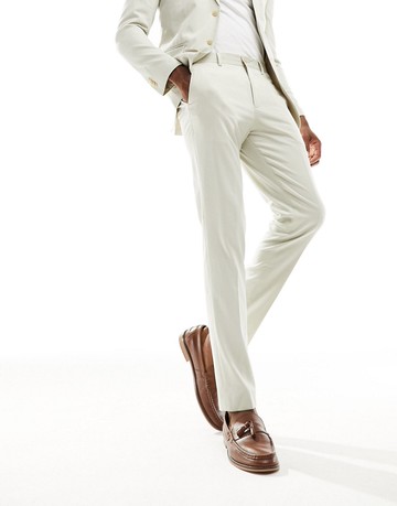 Jack & Jones Premium slim fit suit trouser in cream-White