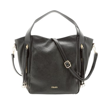 FIRANO- 雙側拉鍊軟皮革手提/斜背兩用包(黑色)