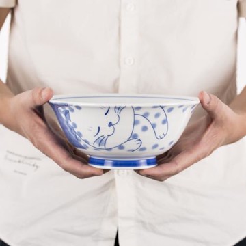 Lewu貓咪大面碗日本進口釉下彩青花瓷湯碗家用日式陶瓷大碗沙拉碗