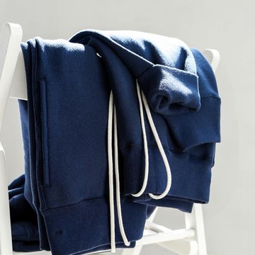 靛藍色 380g重磅vintage美棉休閑束腳衛褲男女基礎款寬松抽繩褲秋