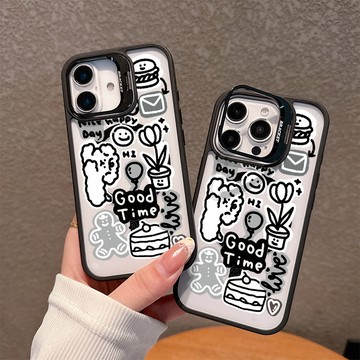 黑白素描休息時間適用蘋果17/16promax手機殼iPhone15plus磁吸殼14亞克力13鏡頭支架12防摔11硬殼