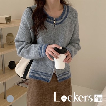 【Lockers 木櫃】復古拉鍊圓領毛衣外套 L113111204