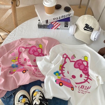 mori🎀mori女童夏裝童裝2024新款T恤女寶寶可愛卡通印花兒童短袖上衣T恤