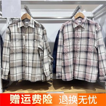 NHLQ 男裝女裝竹節棉格子襯衫休閑長袖襯衣薄外套O476026/O480923