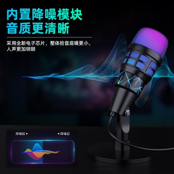 恩平usb電腦麥克風rgb電競桌面電容智能降噪游戲唱歌錄音話筒跨境【北歐居家生活】