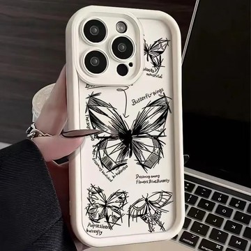 小眾素描蝴蝶iPhone17/16/14Pro手機殼13/12/11全包8p磨砂xs/x/15軟殼xr/7/8plus
