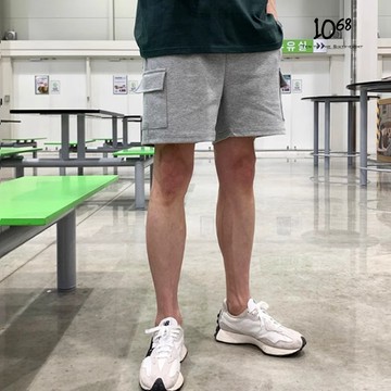 『1068』韓國 側口袋 純棉 膝上 鬆緊腰 日常穿搭 基本款 休閒短褲 情侶 棉褲 短褲【A88780】