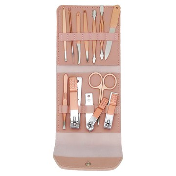 PUSH居家生活用品 指甲鉗修甲護理12件套裝 PU皮革 格調典雅 玫瑰金  1組