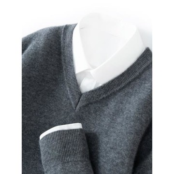 高端商務休閑V領山羊絨衫男士新款長袖套頭毛衣針織衫內搭