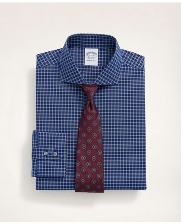 Brooks Brothers Men's Stretch Regent Regular-Fit Dress Shirt, Non-Iron Poplin Londoner Spread Collar Micro-Tartan | Blue | Size 15 33