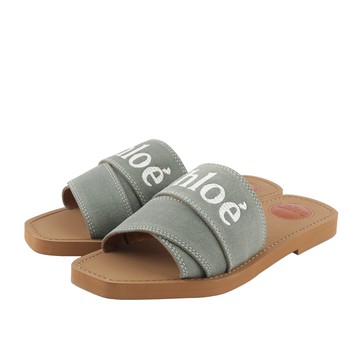 CHLOE' WOODY FLAT MULE 棉質牛仔平底拖鞋37/森林綠