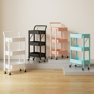 ??快速出貨?? 公司貨 可折疊置物架免安裝多層書桌旁可移動收納架子客廳廚房置物小推車