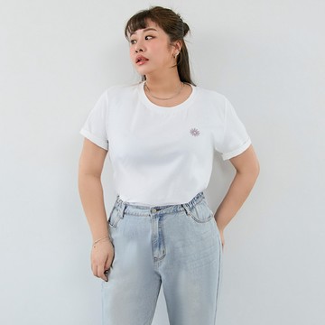 厚磅小花刺繡圓領TEE