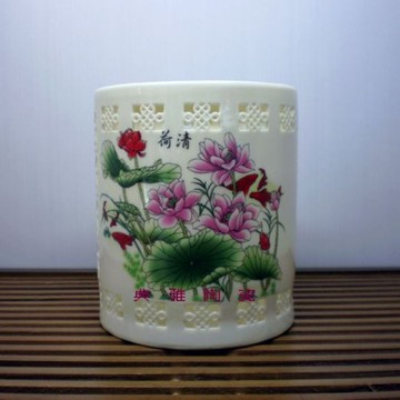 景德鎮精品陶瓷筆筒擺件 教師節禮物辦公用品 辦公室臺面擺設1入