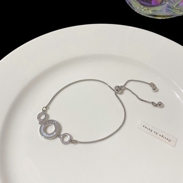 ▪NANA▪D1801 日韓流行時尚 銀色幾何圓形 幸運圓形手鍊 水鑽點綴手飾