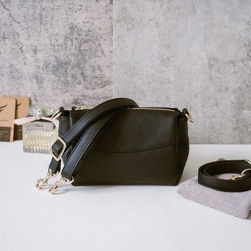 真皮肩背斜背小包 SA12489S 黑