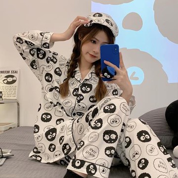 純棉家居休閑服女春秋長袖韓版可愛少女學生開衫長褲網紅兩件套裝