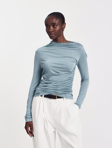 Iphis Draped Long Sleeve Top in Powder Blue - MicroModal Ninety Percent