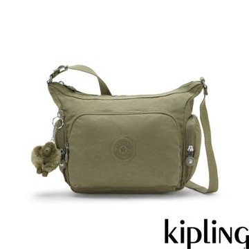 『牛角包』Kipling 鼠尾草綠輕巧多袋實用側背包-GABB S
