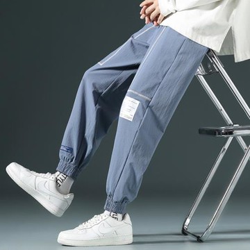 褲子男士夏季薄款冰絲褲速干運動褲束腳哈倫褲潮牌寬松休閑九分褲