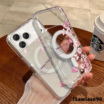簡約鮮花 防摔亞克力無綫充電磁吸 iphone18 pro max 17 16 15 14 13 12 11 8p手機殼