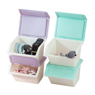 桌上型 斜口掀蓋收納盒 可堆疊 收納盒 收納箱 化妝品收納 飾品收納 桌上收納 儲物整理盒 置物盒 雜物收納【I058】