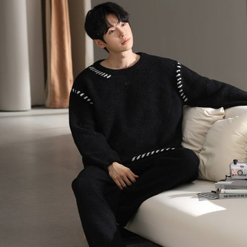 半邊絨睡衣男士冬季新款加絨加厚保暖珊瑚絨大碼可外穿家居服套裝鑫弘-衣錦男裝