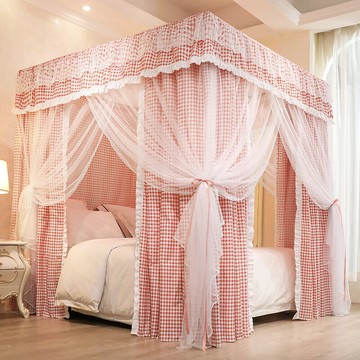 輕奢別墅民宿旅遊酒店大床商用三開門蚊帳 床幔遮光蚊帳 落地公主風防塵頂床簾蚊帳 一體式家用防風蚊帳 加密網紗遮光床簾