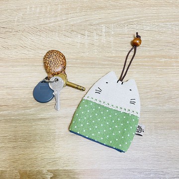 喵咪鑰匙包 / 鑰匙收納包 / 綠色點點