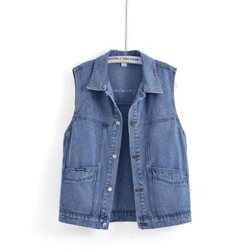 復古刺繡牛仔馬甲女2024年春季新款寬松大碼休閑口袋背心坎肩外搭