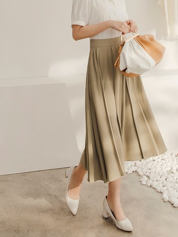 簡約質感百褶中長裙