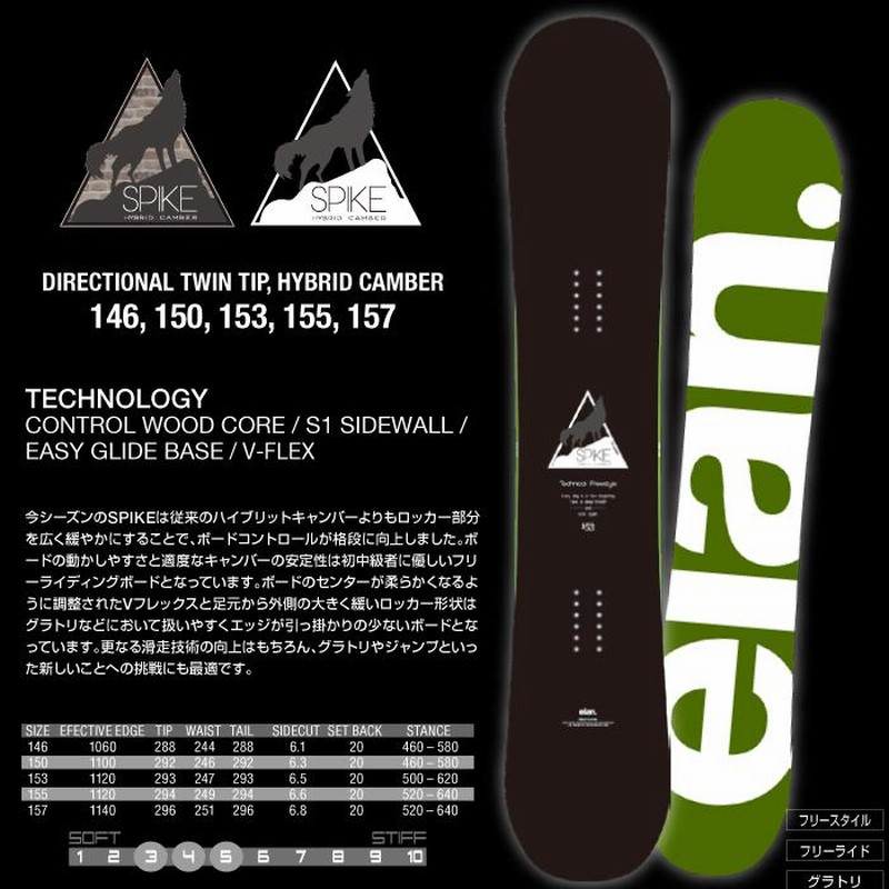 ELAN (エラン) スノーボード 150cm ブラック×グリーン 2022-23
