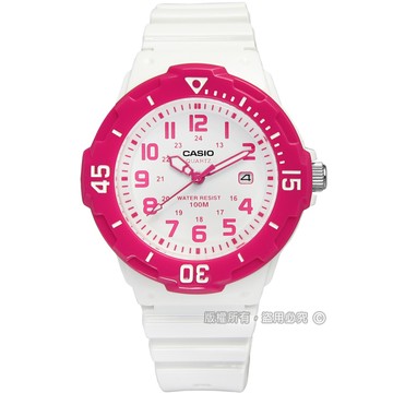 CASIO / LRW-200H-4B / 卡西歐 潛水風格 迷你 運動手錶 白x桃紅 32mm