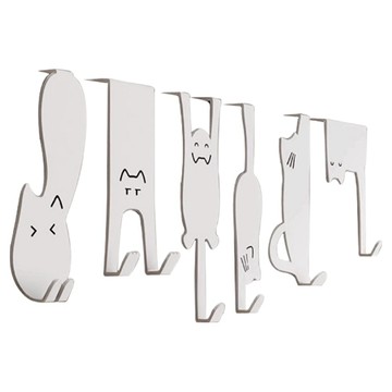 上手家居 貓咪門後掛鉤6件組 免釘  1組  銀色