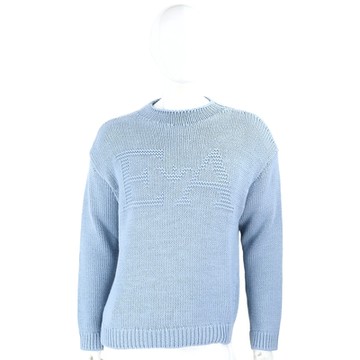 Emporio Armani 羅紋標誌藍色羊毛混紡針織衫 毛衣(男/女可穿)