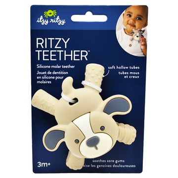 Itzy Ritzy 趴趴動物矽膠固齒器 - 柔軟磨牙玩具 舒緩牙齦疼痛  固齒器  純真狗狗  1個