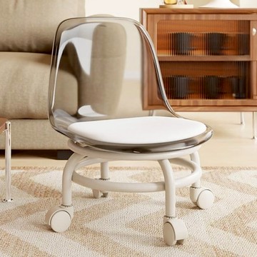 滑輪矮凳 椅背款 防水耐用高質感荔枝皮革 人體工學靠背 加固雙層框架 360°可移動滾輪  透明  1個