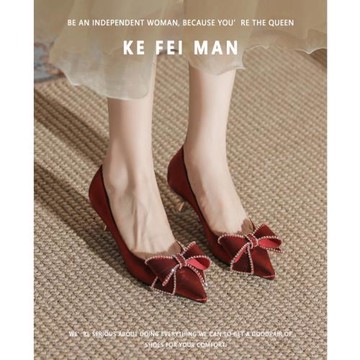 【珂菲曼】紅色婚鞋女2025新款緞面中式秀禾敬酒結婚高跟鞋新娘鞋