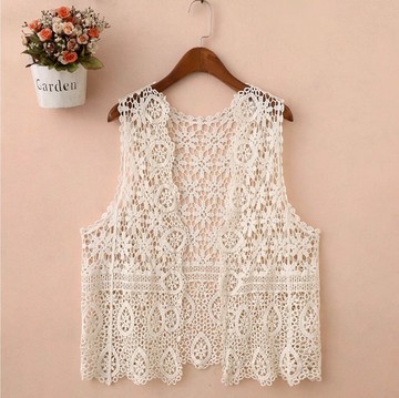 VEN杏色水滴勾花開衫式罩衫