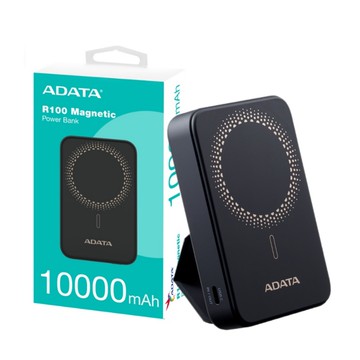 【ADATA 威剛】R100 磁吸式 行動電源 10000mAh 快充 Magsafe 無線充電 背蓋腳架
