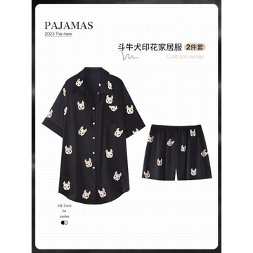 黑色性感睡裙女睡衣夏季冰絲短袖短褲仿真絲綢夏天涼感家居服套裝